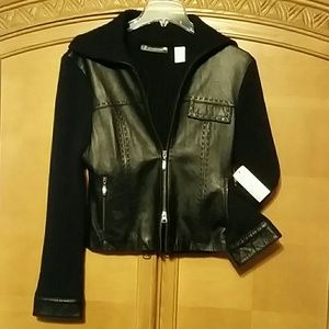 Leather &. Knit waist jacket in Black